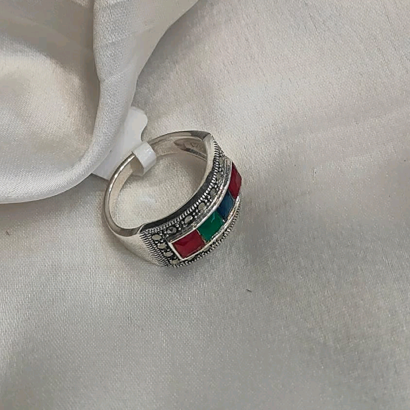 Multi Gemstone Marcasite Ring